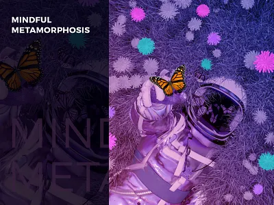 Mindful Metamorphosis agrib artwork astronaut blender blender3d colorful crypto art field flowers grass hic et nunc nft outer space purple render rendered scifi space spaceman surreal