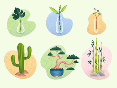 Plants set bamboo bonsai cactus clean colorful flat fun icon illustration leaf minimal nature organic plant plants simple tree vector zen