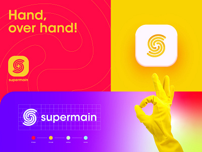 Supermain application logo brand branding cleaning services design hands identity logo logomark minimal ome caring typography union