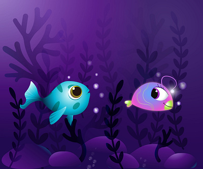 Vector fish illustration fish illustration ocean purple seaweed vector water