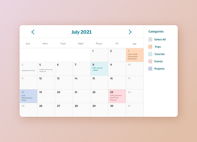 Simple Calendar Design calendar calendar 2021 calendar website calendardesign category date planner design figma filter gradient design planner design sort by ui