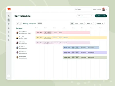 Clinic App | Staff Scheduling app branding healthcare interface layout medical schedule scheduling type typography ui web