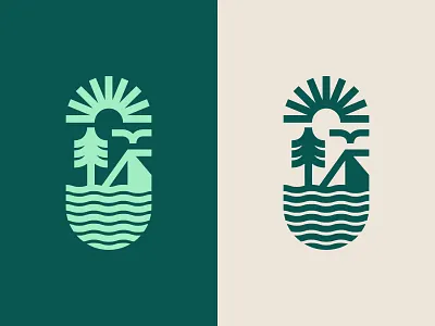 Outdoor Illustration adventure badge bird branding camping geometric identity illustration lines logo minimal outdoor sun tent thick lines trees vector water waves