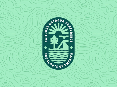 National Outdoor Conference Logo adventure badge bird boy scouts branding camping design identity illustration lockup logo outdoor sun thick lines trees vector water