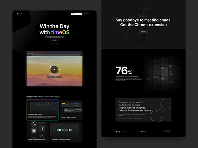 timeOS by Magical – landing page app calendar dark design experience gradient interface landing management notes producthunt teams time ui ux visual website
