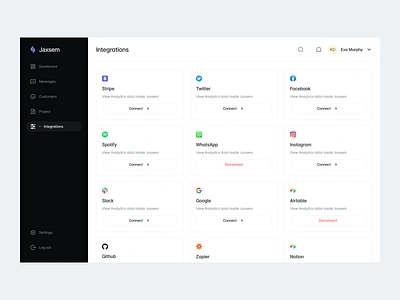 Jaxsem ✶ Integrations dashboard integrations design figma integration integrations saas ui ux