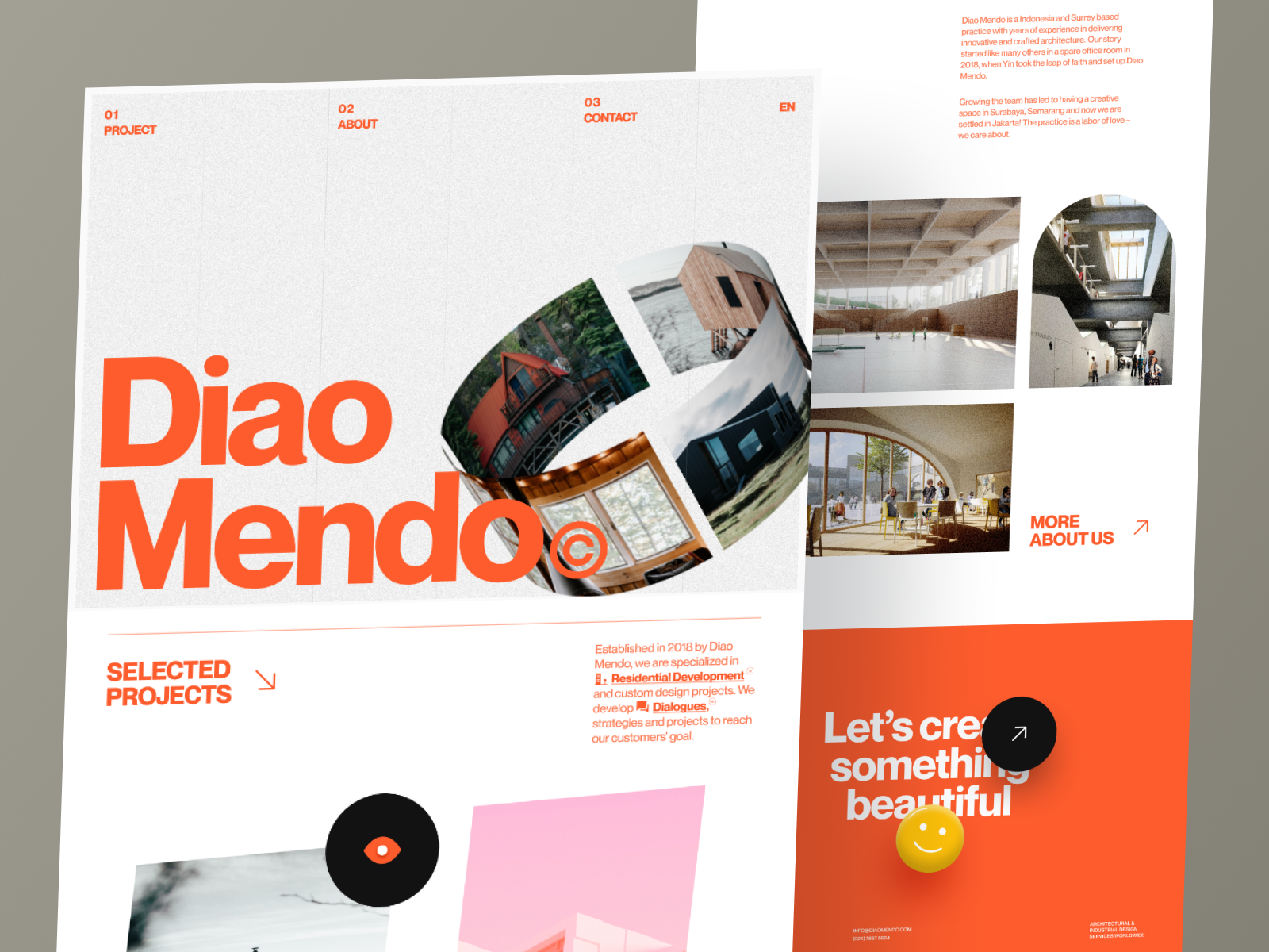 Diao Mendo Architects animation architect architectural architecture brutalism building design landing page minimal studio typography ui ux web design website