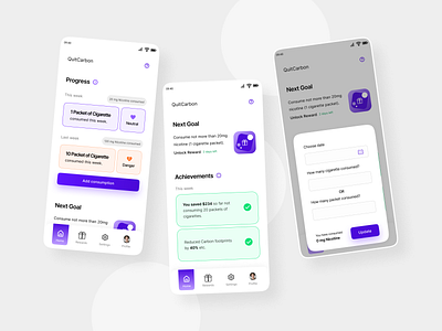 QuitCarbon Product Design app app ui blue branding clean concept design layout lettering minimal mobile app modern simple typography ui ui design uidesign uiux ux vector