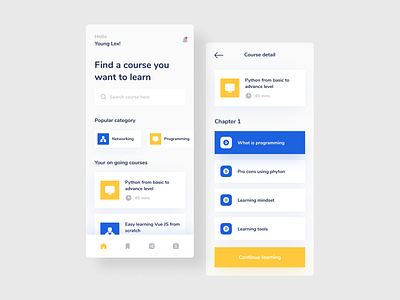 Online Course Mobile App android app blue bootcamp course courses design e learning ios learning mobile networking online online bootcamp online course online learning programming school ui design yellow