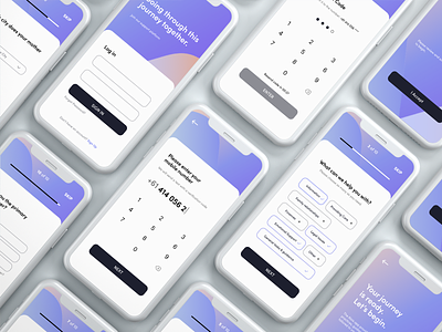 Healthcare Assistant - Onboarding Mobile App app caregiver createaccount dailyui dementia flow healthcare ios medical mobile onboarding platform purple questionnaire service signup support tutorial uidesign ux
