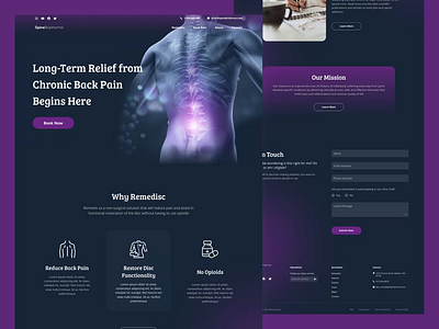 SpineBio - Chiropractic Clinic Landing Page animation back pain chiropractic chiropractor clinic dark mode dark website doctor clinic headache landing page lower back pain lower pain shoulder pain ui ui design uidesign web design webdesign website design