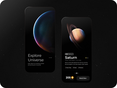 Space travel app app app ui beautidul branding dark design e commerce minimal mobile mobile ui new on boarding planet product space travel ui ux web website