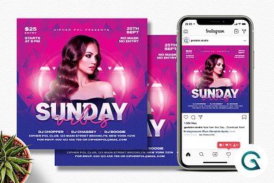 Sunday Vibes Party Flyer Template square flyer