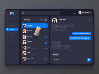 Chat Dashboard Dark theme 3d chat chat app dark dashboard freebies message app messager minimalist product design ui website