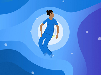 Floating Nurse 2d after effects animation blue branding curves design float flowy illustration illustrator nurse particles