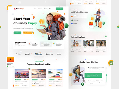 Travel agency landing page 3d colorful design creative design design graphic design home page illustration interface landing page logo popular design travel agency travelling trend 2021 trip ui vacation web webpage website