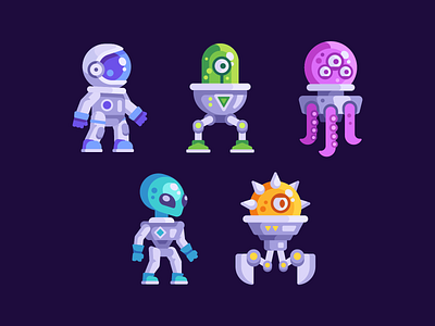 Bounce in Space - characters alien astronaut character design flat game illustration space vector