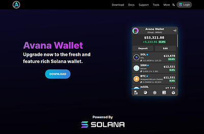 Avana Wallet Homepage - Solana Wallet app art deco blockchain branding crypto design graphic design illustration logo solana solana wallet ui wallet