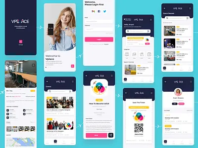 Vpalce - Coworking space booking app Ui adobe xd app booking app clean coworking coworking space design graphic design ios minimalist mobile mobile app mobile app ui mobile app ux mobile ui mobileui ui ui design uiux ux
