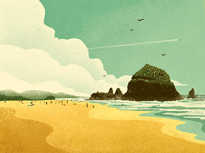 Cannon Beach, Oregon beach coast digital art illustration landacape oregon outdoors tourism vacation vintage art