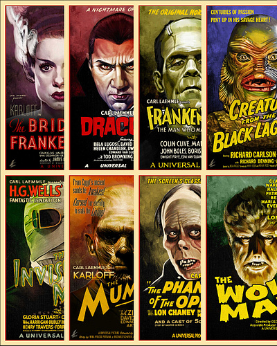 Universal Monsters Bundle halloween illustration posters universal monsters