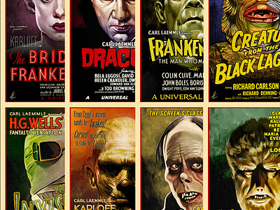 Universal Monsters Bundle halloween illustration posters universal monsters
