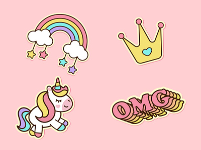 Doodle Stickers. Adobe Illustrator Tutorial art crown cute design girl illustration instagram pink rainbow sticker stickers telegram unicorn vector