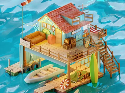 SeaHouse 3d 3dartwork adobephotoshop artwork blender blender3d cozy house illustration isometric sea substancepainter tiltshift