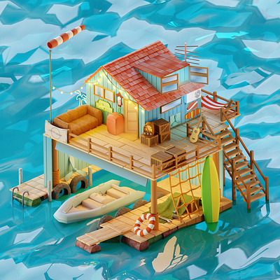 SeaHouse 3d 3dartwork adobephotoshop artwork blender blender3d cozy house illustration isometric sea substancepainter tiltshift