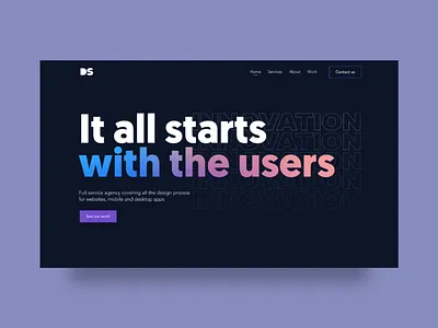 Corporate website branding dark theme design design studio illustration landing page software start up typography ux website