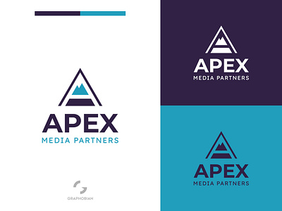 APEX MEDIA PARTNERS a icon a letter logo a logo apex logo business logo design combination mark graphic design graphobian logo logo design media agency media house media partners logo minimalist logo design modern logo mountain logo