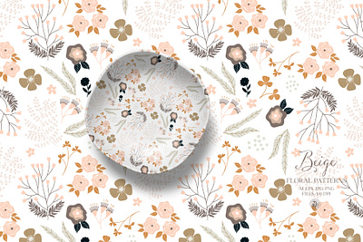 Beige floral patterns - vector set fabrics flowers seamless pattern vector vectorart