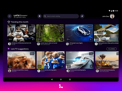 LeiaStream adobe xd android app design tablet ui