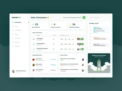 ROCKETHR app ats cv dashboard design hiring hr hrm illustration interview job manager recruiters recruitment typography ui ux webdesign