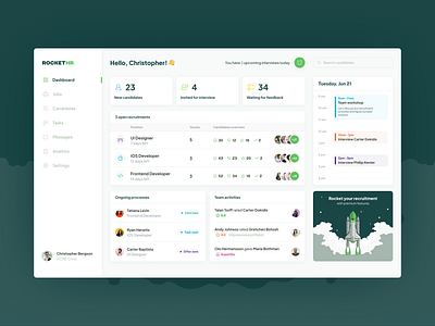ROCKETHR app ats cv dashboard design hiring hr hrm illustration interview job manager recruiters recruitment typography ui ux webdesign