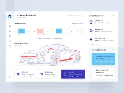 Car Repair Dashboard 🚘 blue branding car chart dashboard desktop illustration landing line logo minimal modern orely purple red repair service ui vehicle website