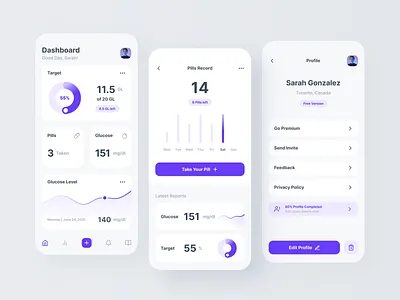 Glucose Level Control App - UI Screens clean glucose control app graphs health health app healthcare interaction design level mobile mobile app product product design product designer product exploration ui uiux user experience user interface ux
