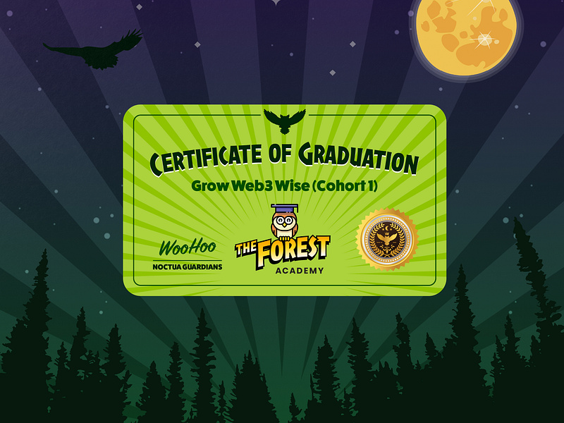 The Forest Graduation Certification (NFT) branding card certificate forest graduation logo nft owl