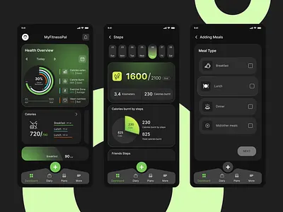 Fitness Tracking Mobile App – Dark Theme UI app branding design figma fitness app graphic design illustration logo mobile app typography ui ux