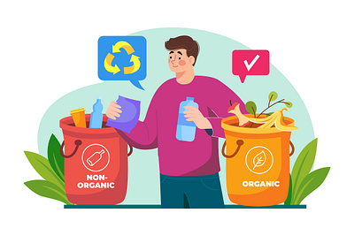 Man Sorting Organic And Non-Organic Waste ecology