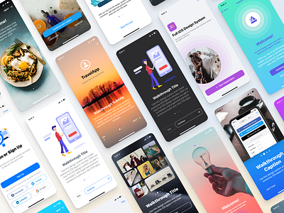 Full iOS 15 UI Kit — Walkthrough & Start Screens android dark design figma interface ios iphone kit light login mobile register screen system ui ux