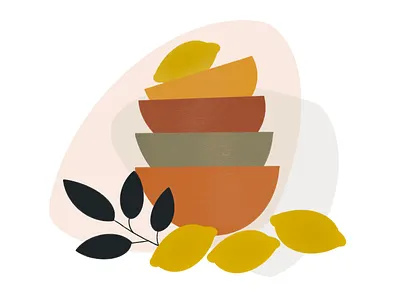 Summer Vibes 2d bowls color design digital art digital illustration food art fruit illustration art illustrator leaves lemon light colors modern art pattern procreate scandinavian soft colors web yellow