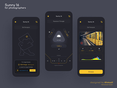 Sunny 16 analysis application blur camera chart color dark design icon illustration image light minimal mobile photo photography trend ui uiux yellow