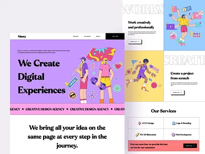 Creative Design Agency Landing Page bold branding brutalism colorful design figma fun graphic design illustration landingpage pastel retro ui ui8 ux vector website
