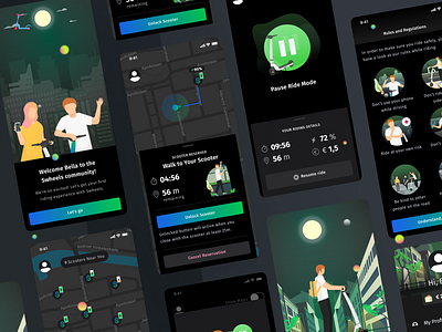 Swheels - Scooter Rent Mobile App 🛴 branding dark mode gradient indonesia indonesian mobile app mobile app design mobility rent rent scooter rent vehicle scooter ui ux vehicle