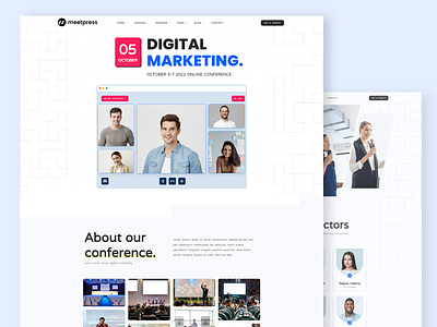 Meetpress - Event & Conference Website branding conference elementor event event management homepage landing page meetup speaker uidesign videocall virtual conference webdesign webinar website wordpress workshop