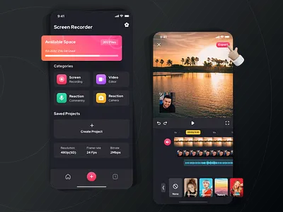Screen Recorder UI 2021 app ui editor iphone screen recorder mixing photo editor recording screen recorder ui with storage bar video video ads maker video editor video intro maker