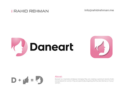 Daneart - Cosmetics & Beauty Company Logo - D Female logo. beauty logo brand brand identity cosmetic creative logo d female logo design face fashion brand logo female girl hair icon letter d logo logo logotype modern logo monogram salon symbol