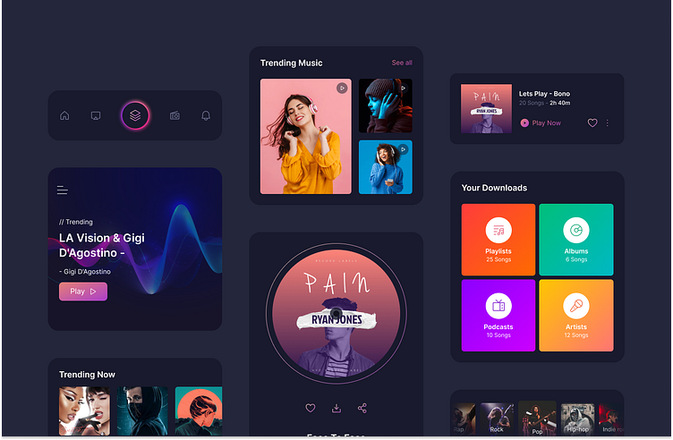 Music app ui and components by Sunny Rathod for Trionn on Dribbble