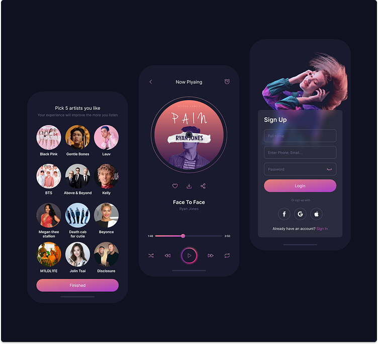 Music app ui and components by Sunny Rathod for Trionn on Dribbble